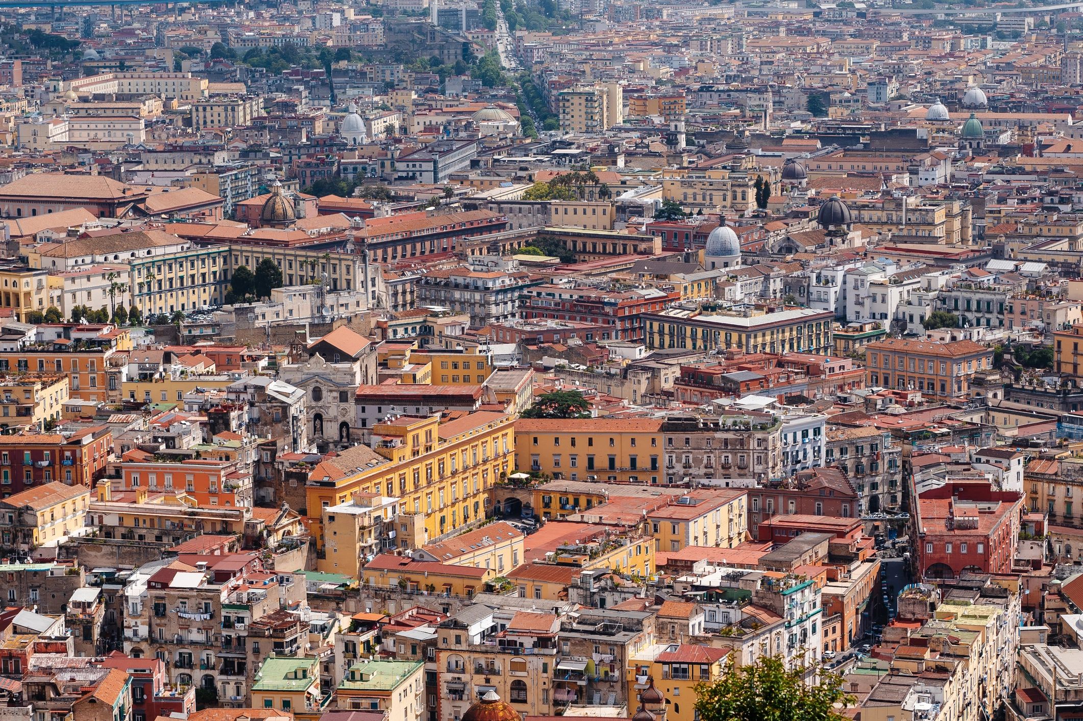 Dense historic cityscape of Naples from above