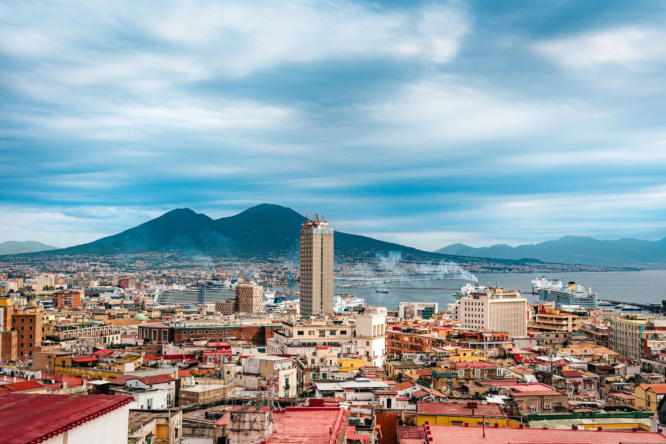 Naples harbor panorama with Mount Vesuvius
